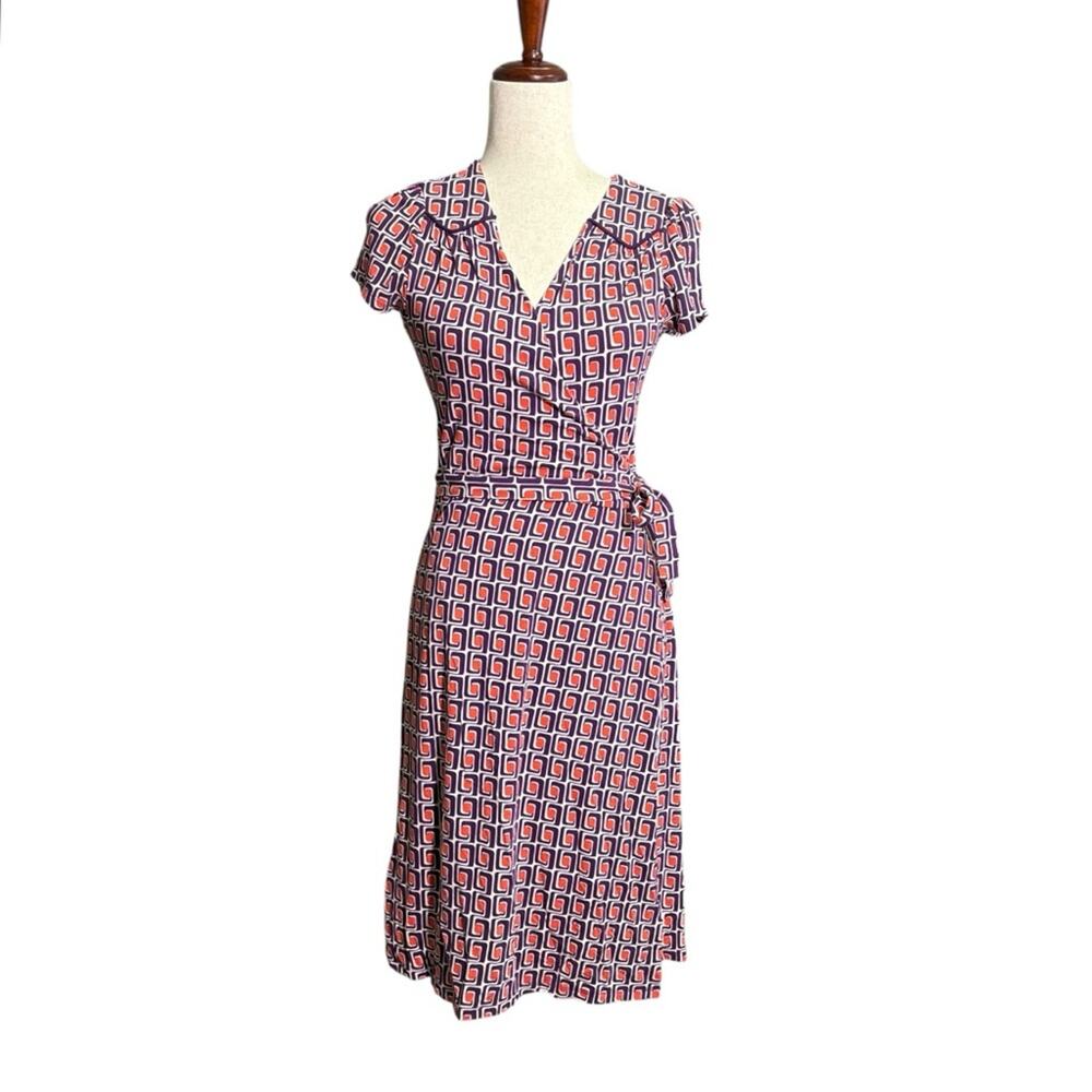 Boden Geometric Wrap-Style V-neck Midi Dress Size 2 1257